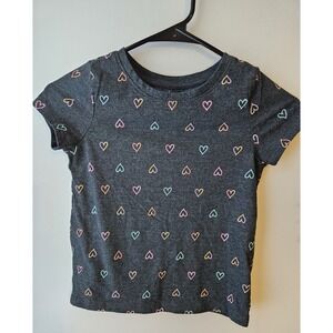 Cat & Jack Girls Graphic Tee Size S (6/7) Gray Short Sleeve Heart Print